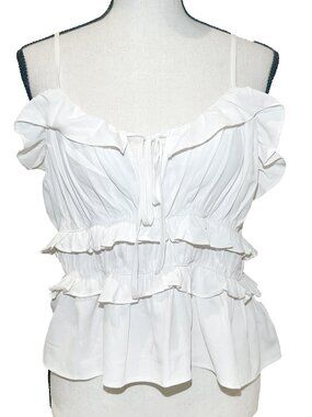white ruffle spaghetti strap blouse